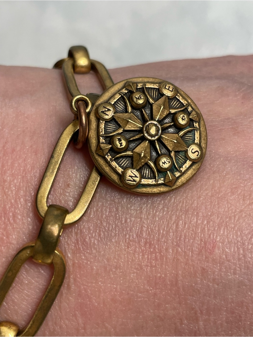 Alex and Ani Antique Brass Compass Charm Bracelet